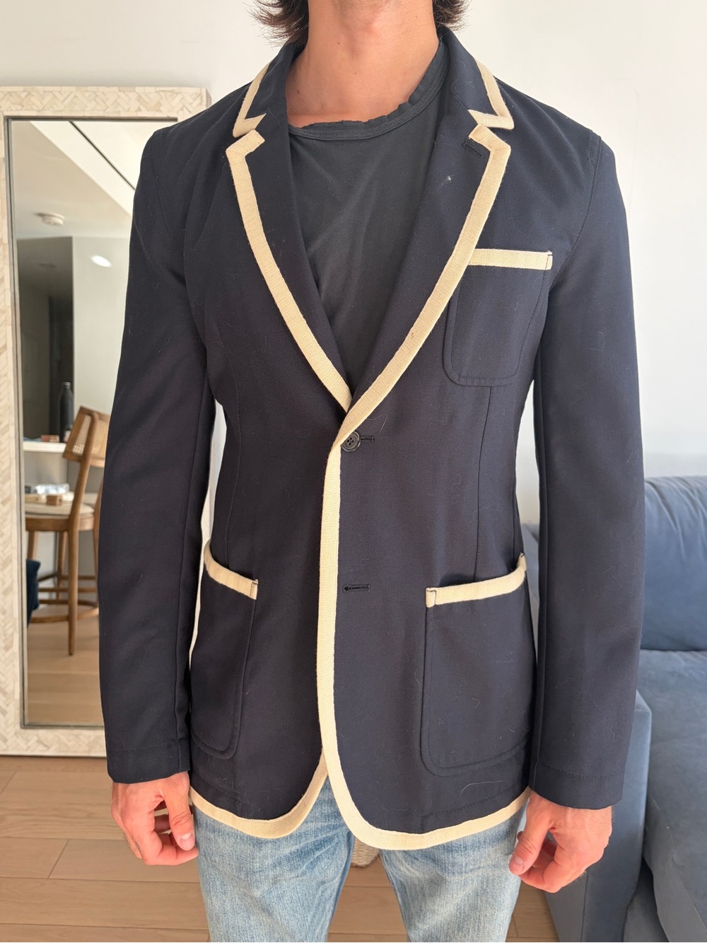 Comme des Garcons Navy Blazer with Cream Trim